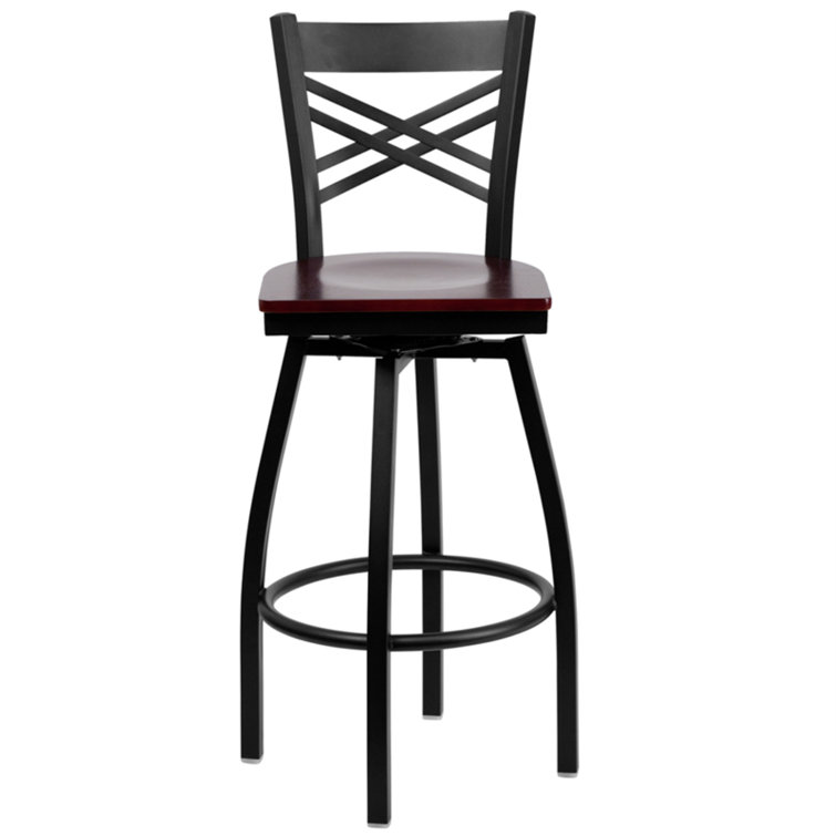 Hercules Series 'X' Back Swivel Barstool with Walnut Wood Seat