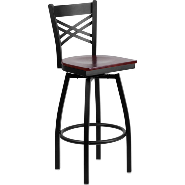 Hercules Series 'X' Back Swivel Barstool with Walnut Wood Seat