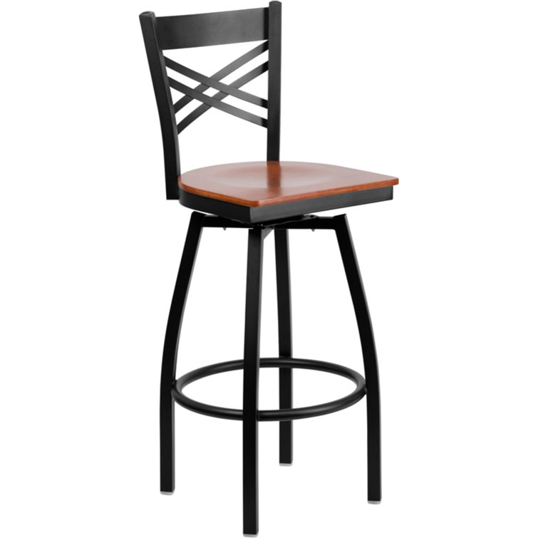 Hercules Series 'X' Back Swivel Barstool with Walnut Wood Seat