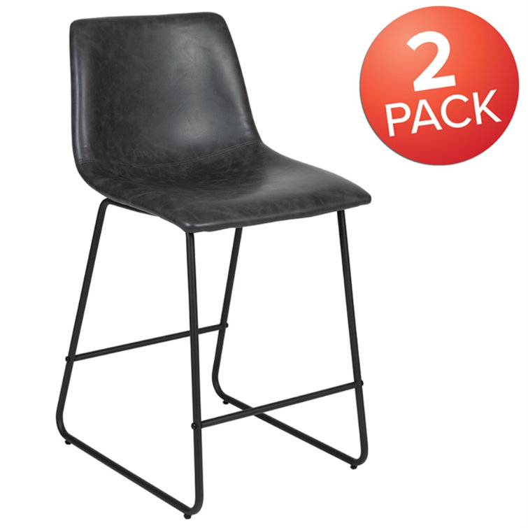 Adjustable Gray LeatherSoft 24" Counter Height Barstools, Set of 2