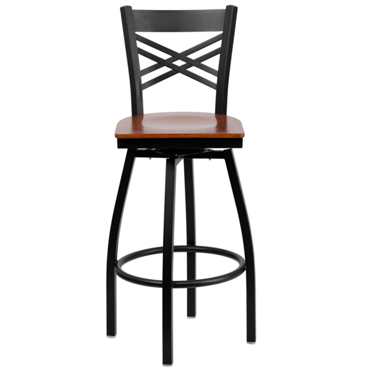 Hercules Series 'X' Back Swivel Barstool with Walnut Wood Seat