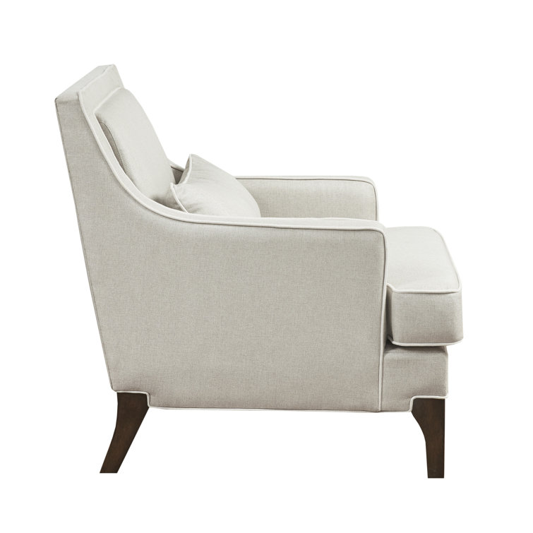 Cream and Dark Brown Wide Accent Chair with Pillow