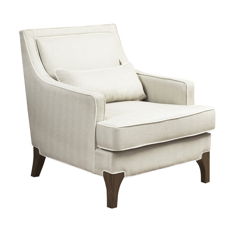 Cream and Dark Brown Wide Accent Chair with Pillow