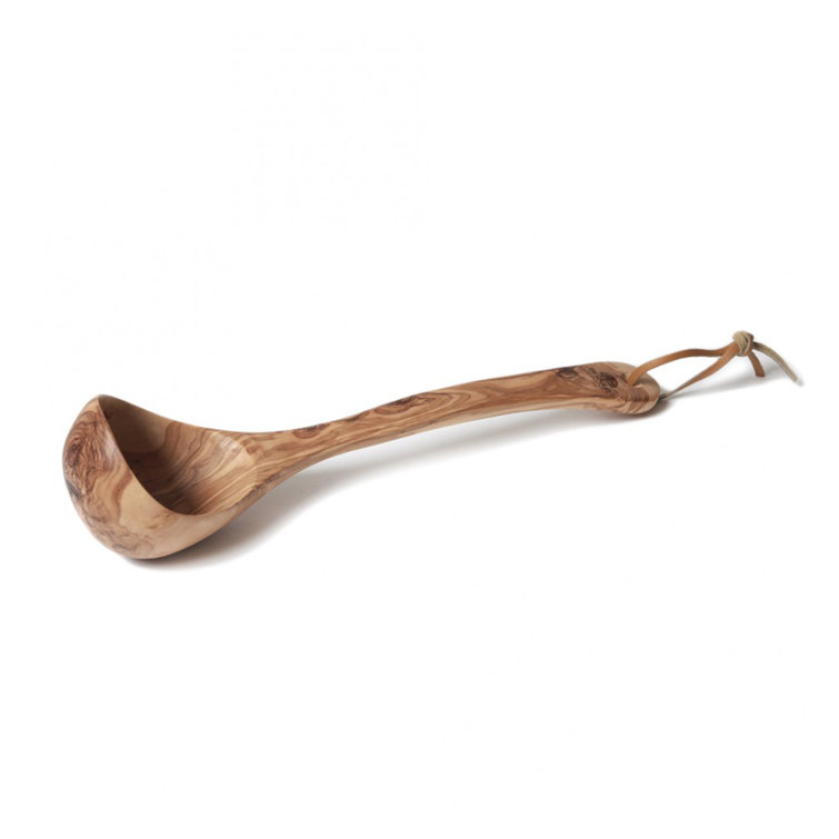 Handcrafted Medium Wood Olive Cooking Ladle with Ergonomic Handle