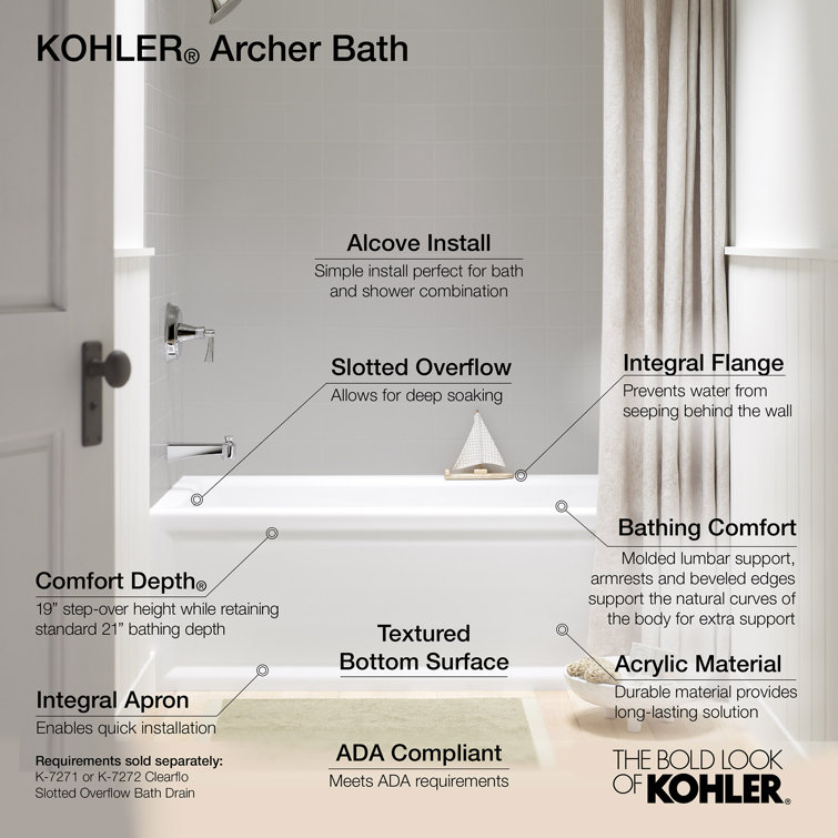 White Acrylic 60" x 32" Rectangular Alcove Soaking Bathtub