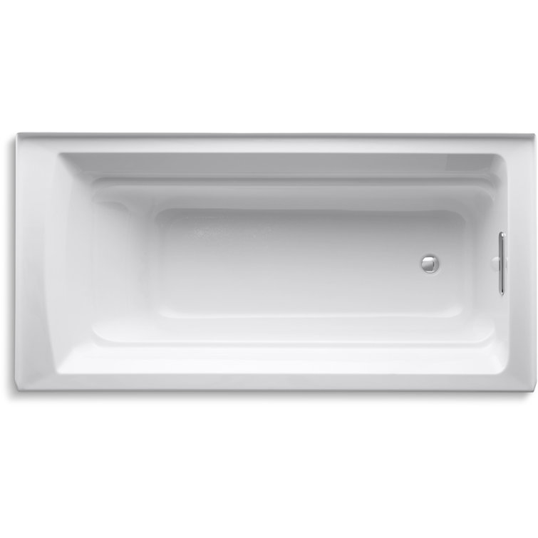 72" White Acrylic Alcove Soaking Bathtub with Left Drain