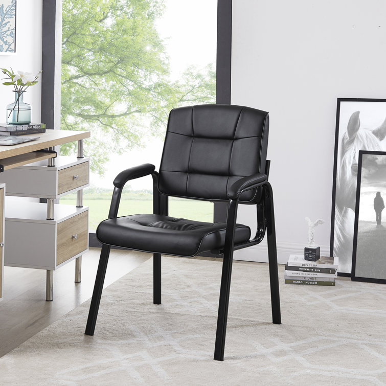 Mindy Executive Leather Fabric Guest Chair Set, Black Metal Frame