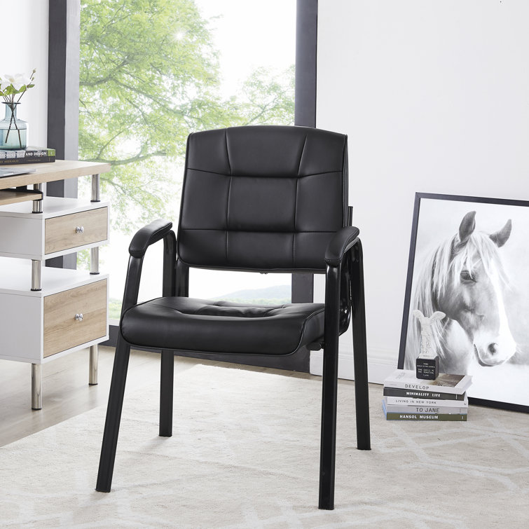 Mindy Executive Leather Fabric Guest Chair Set, Black Metal Frame