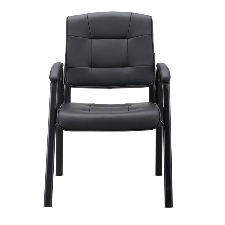 Mindy Executive Leather Fabric Guest Chair Set, Black Metal Frame