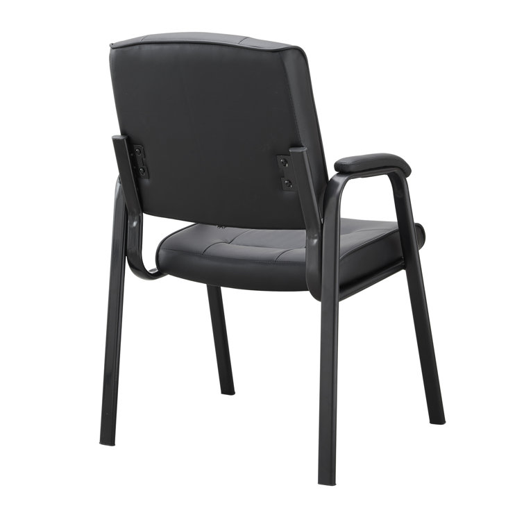 Mindy Executive Leather Fabric Guest Chair Set, Black Metal Frame