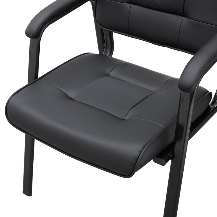Mindy Executive Leather Fabric Guest Chair Set, Black Metal Frame