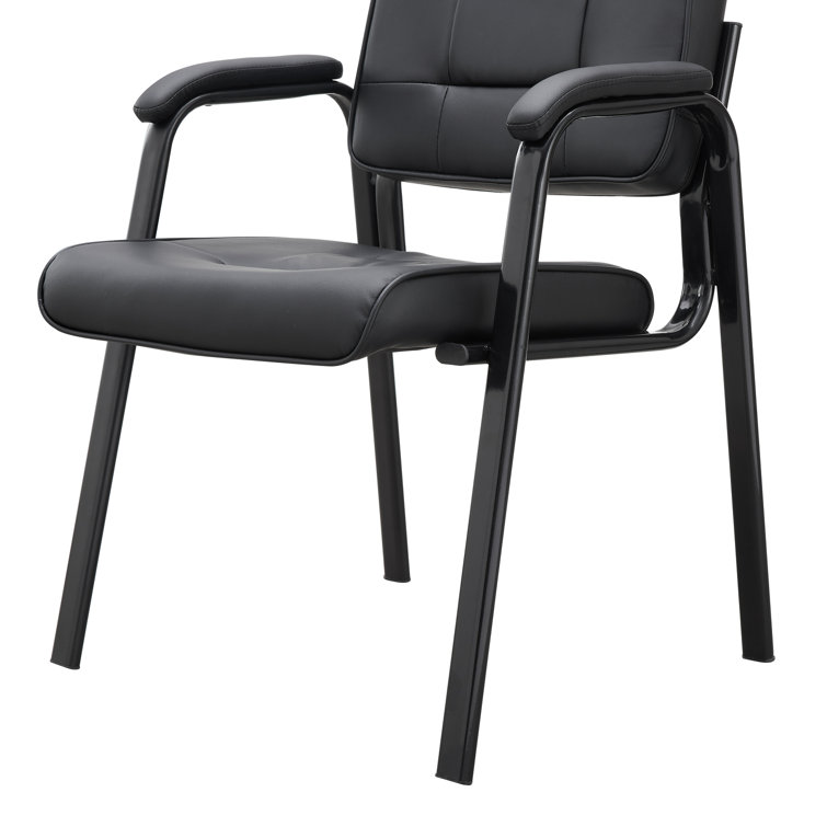 Mindy Executive Leather Fabric Guest Chair Set, Black Metal Frame