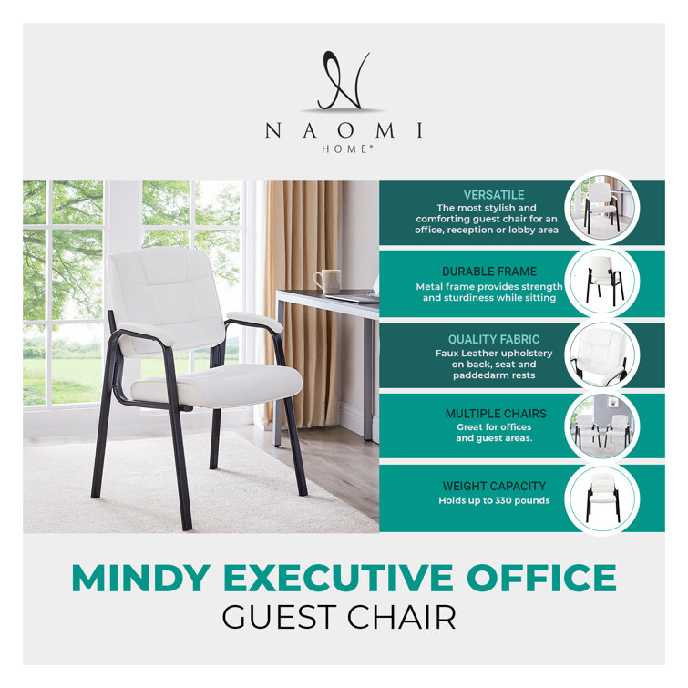 Mindy Executive Leather Fabric Guest Chair Set, Black Metal Frame