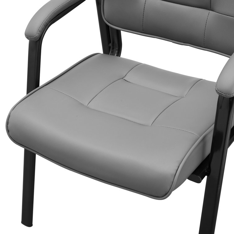 Gray Faux Leather and Metal Office Guest Chairs with Armrests, Set of 2