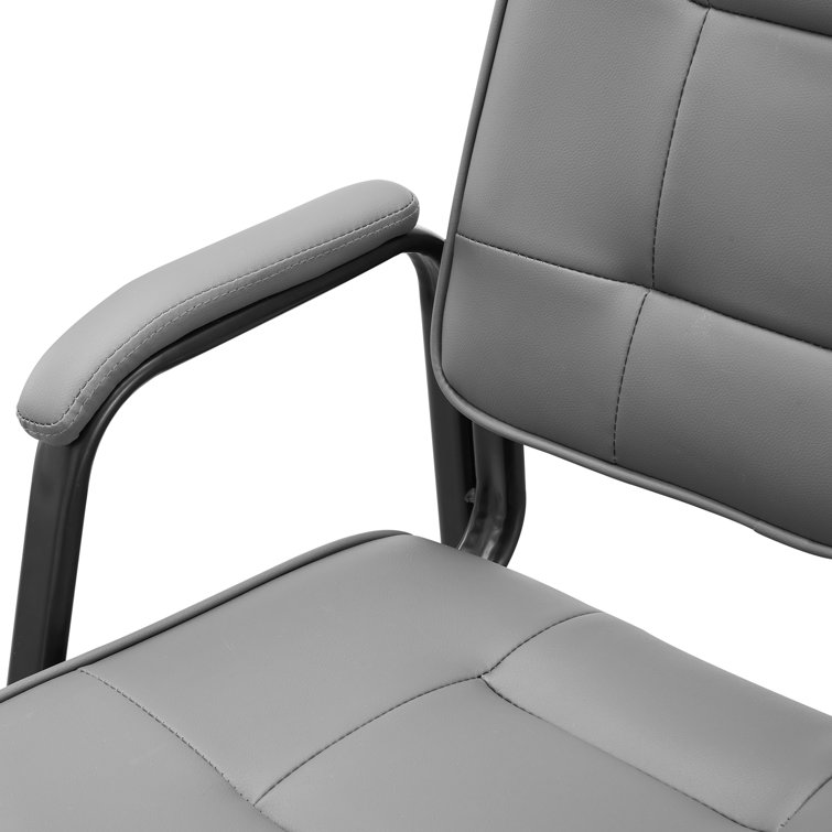 Gray Faux Leather and Metal Office Guest Chairs with Armrests, Set of 2
