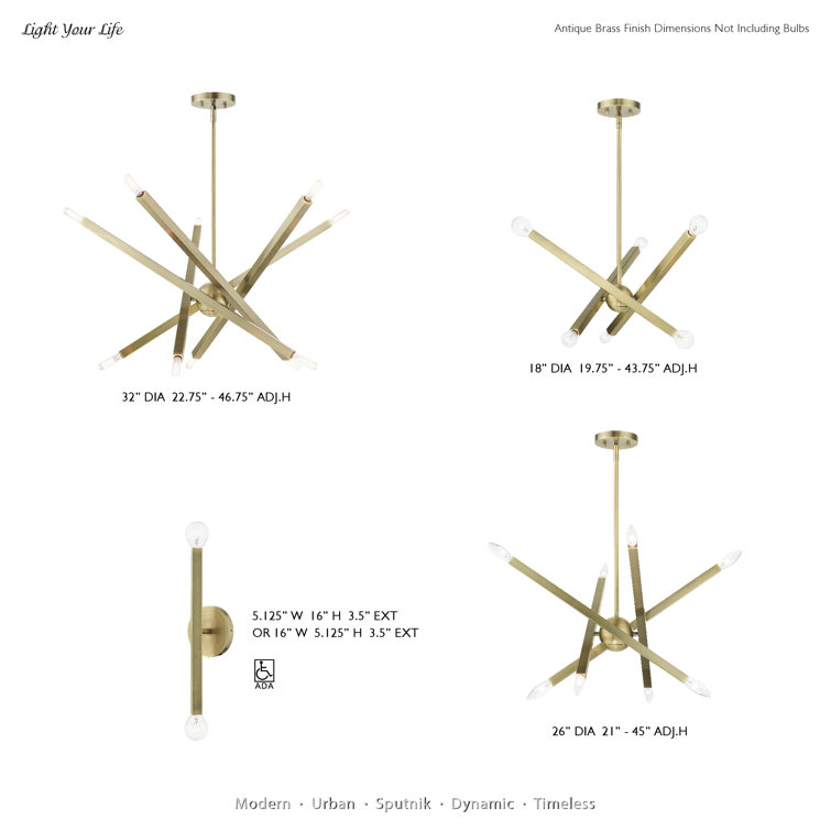 Antique Brass 8-Light Sputnik-Inspired Chandelier
