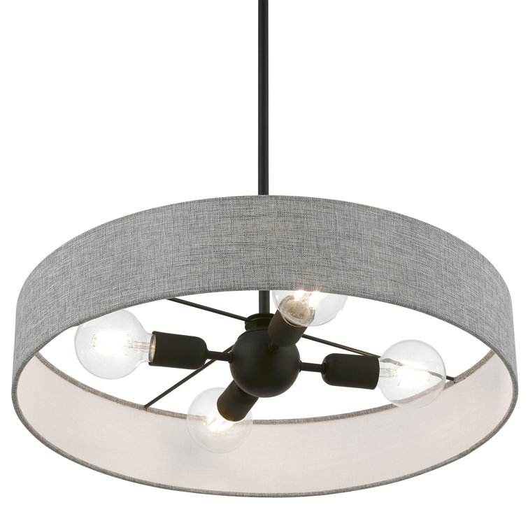 Black and Gray Metal Drum Chandelier with Fabric Shade