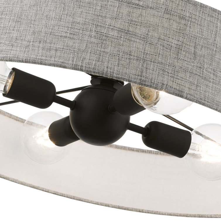 Black and Gray Metal Drum Chandelier with Fabric Shade