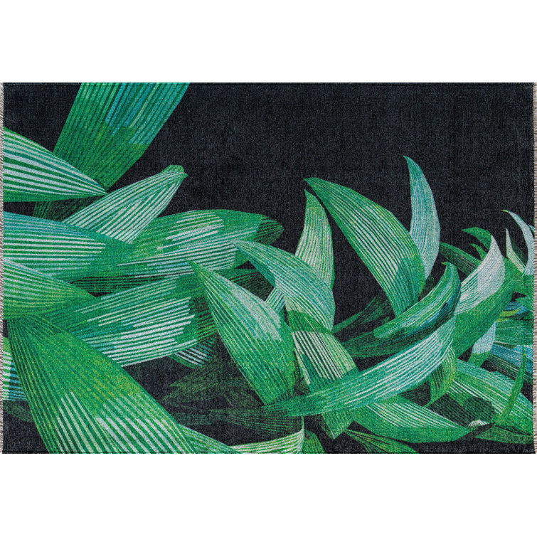 Tropical Bliss Black & Green Palm Synthetic Area Rug 8' x 10'