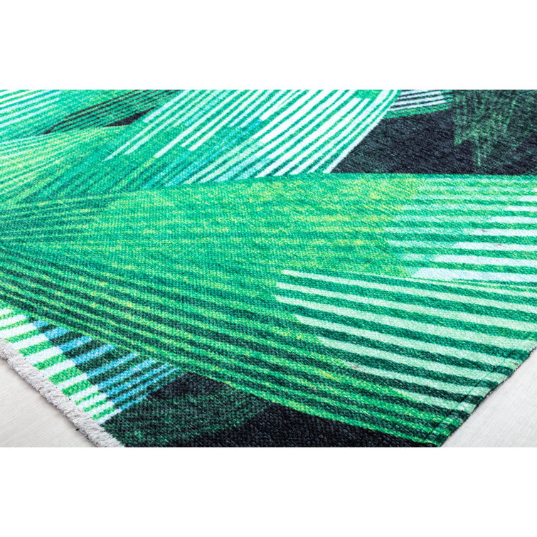 Tropical Bliss Black & Green Palm Synthetic Area Rug 8' x 10'