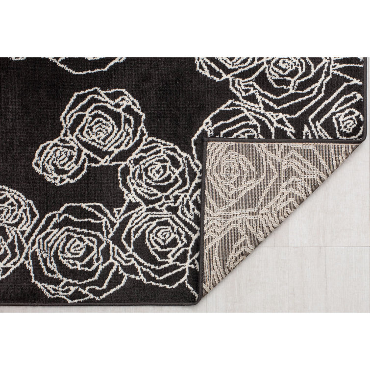 Midnight Floral Symphony Black Synthetic 8' x 10' Area Rug