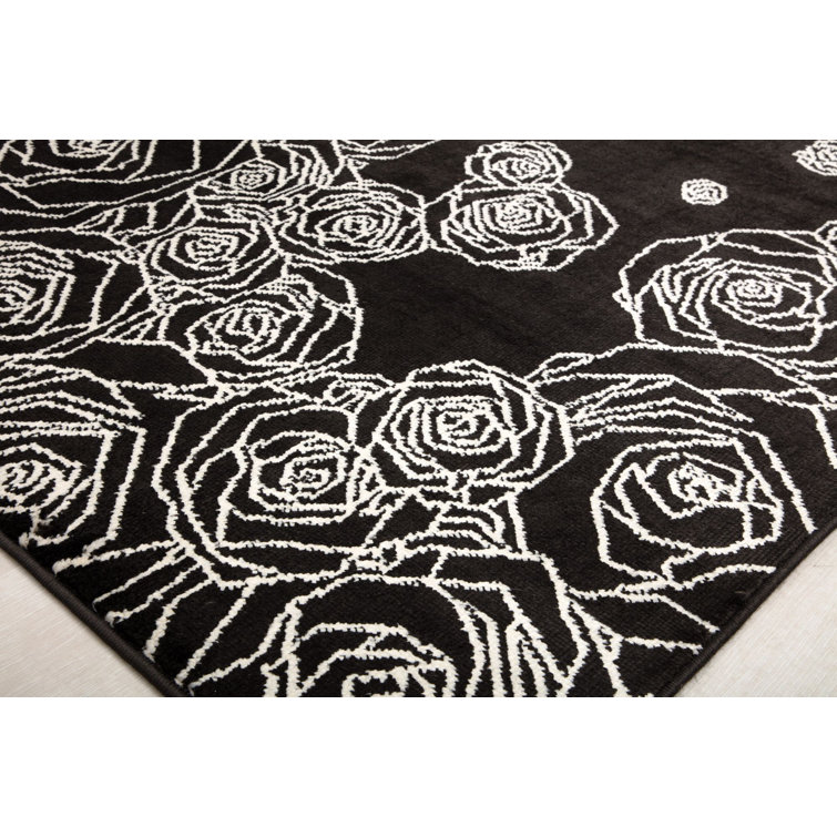 Midnight Floral Symphony Black Synthetic 8' x 10' Area Rug