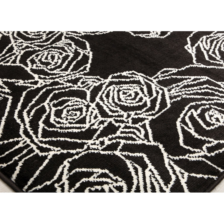 Midnight Floral Symphony Black Synthetic 8' x 10' Area Rug