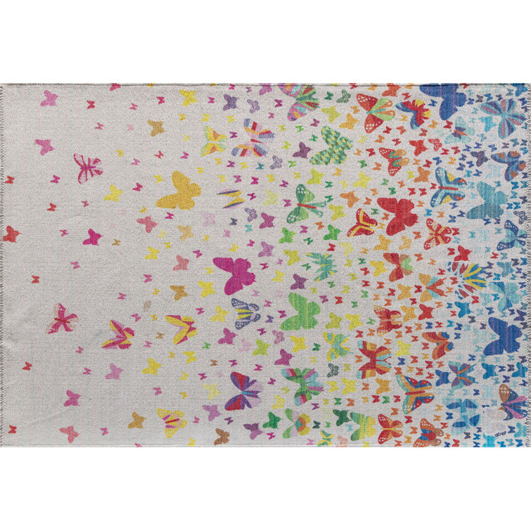 Elizabeth Sutton White Multicolor Polyester Runner Rug, 2'7" x 8'