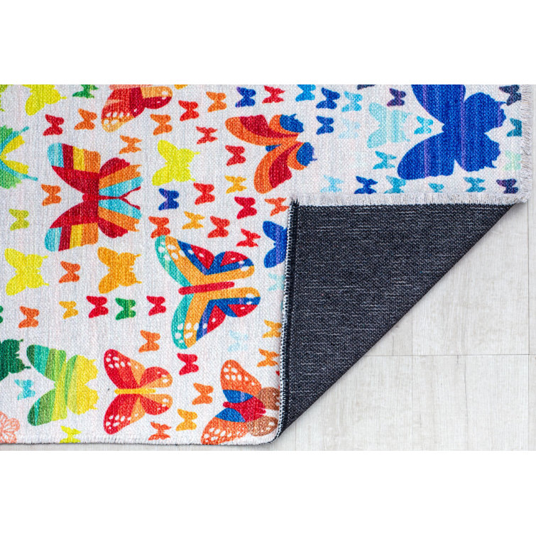 Elizabeth Sutton White Multicolor Polyester Runner Rug, 2'7" x 8'