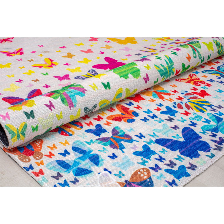 Elizabeth Sutton White Multicolor Polyester Runner Rug, 2'7" x 8'