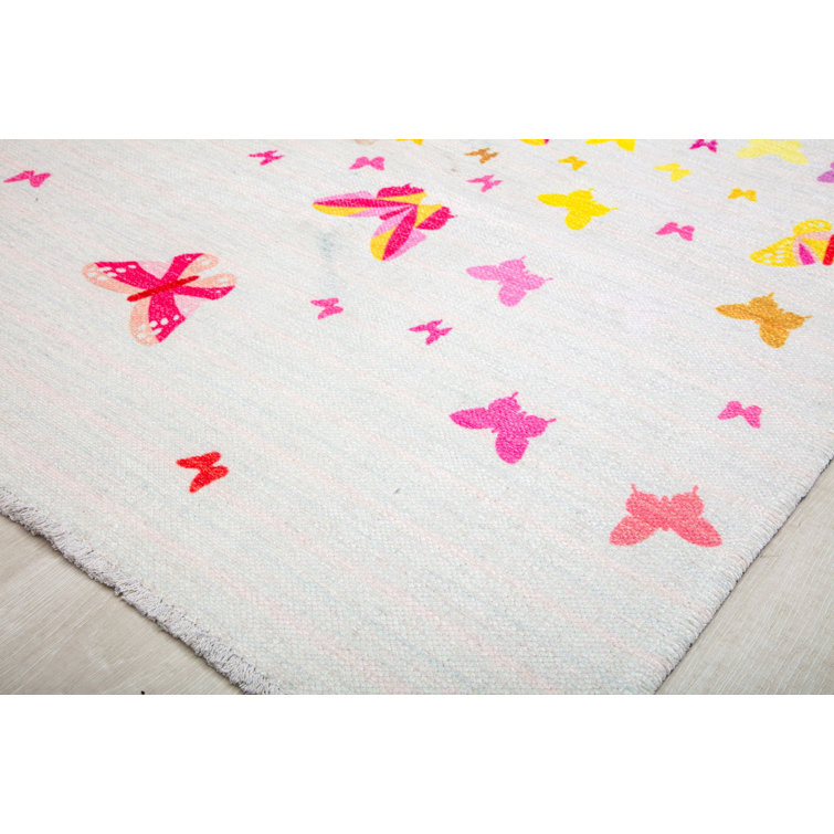 Elizabeth Sutton White Multicolor Polyester Runner Rug, 2'7" x 8'