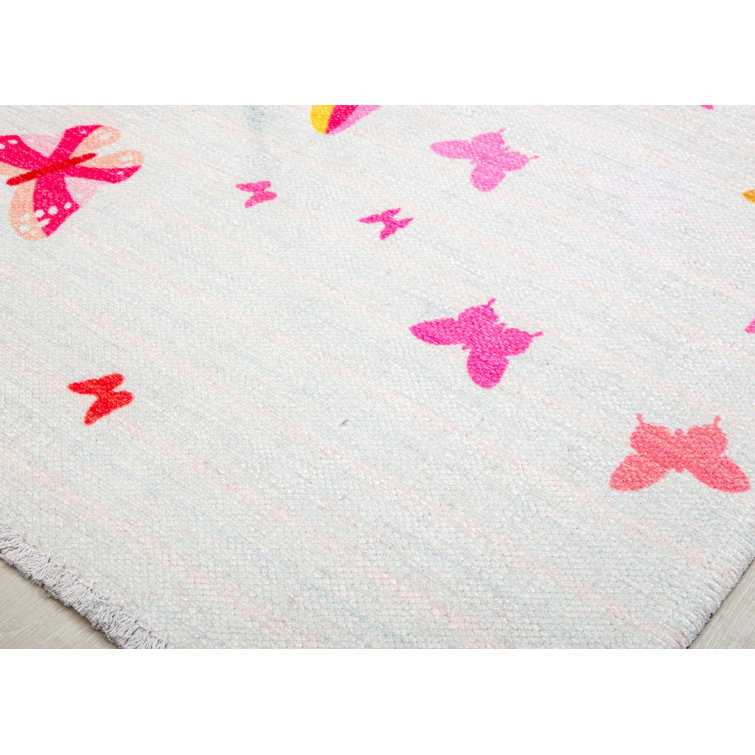 Elizabeth Sutton White Multicolor Polyester Runner Rug, 2'7" x 8'