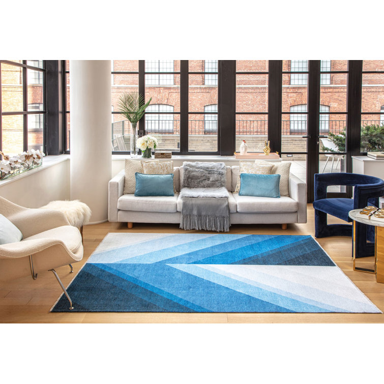 Maisie True Blue Geometric Flat Woven Area Rug