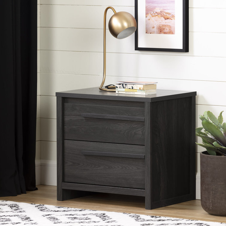 Urban Modern Gray Oak 2-Drawer Nightstand with Matte Black Handles