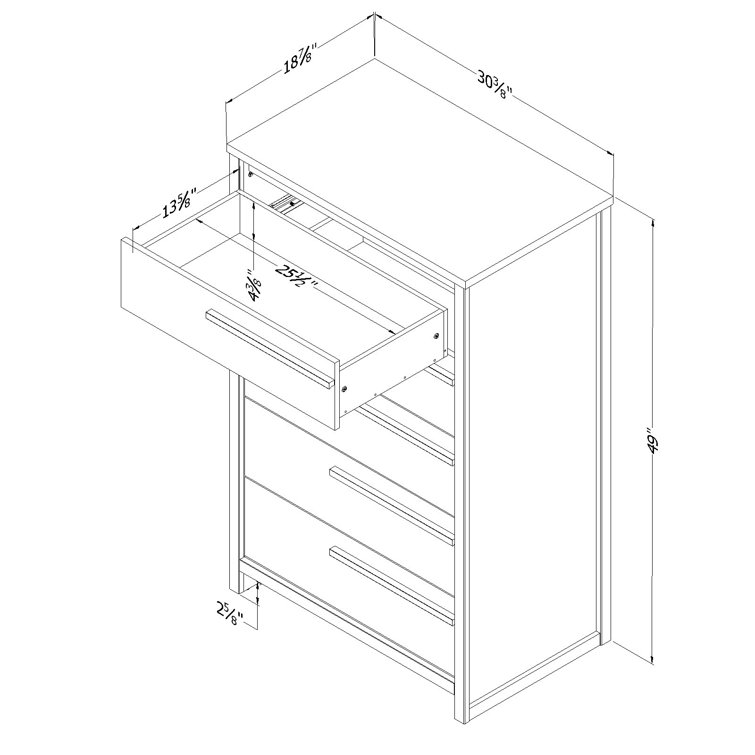 Gray Oak 5-Drawer Vertical Chest with Soft Close Drawer
