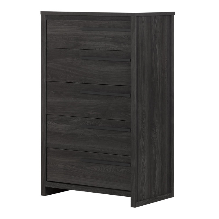 Gray Oak 5-Drawer Vertical Chest with Soft Close Drawer