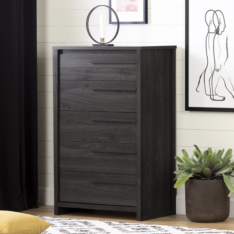 Gray Oak 5-Drawer Vertical Chest with Soft Close Drawer
