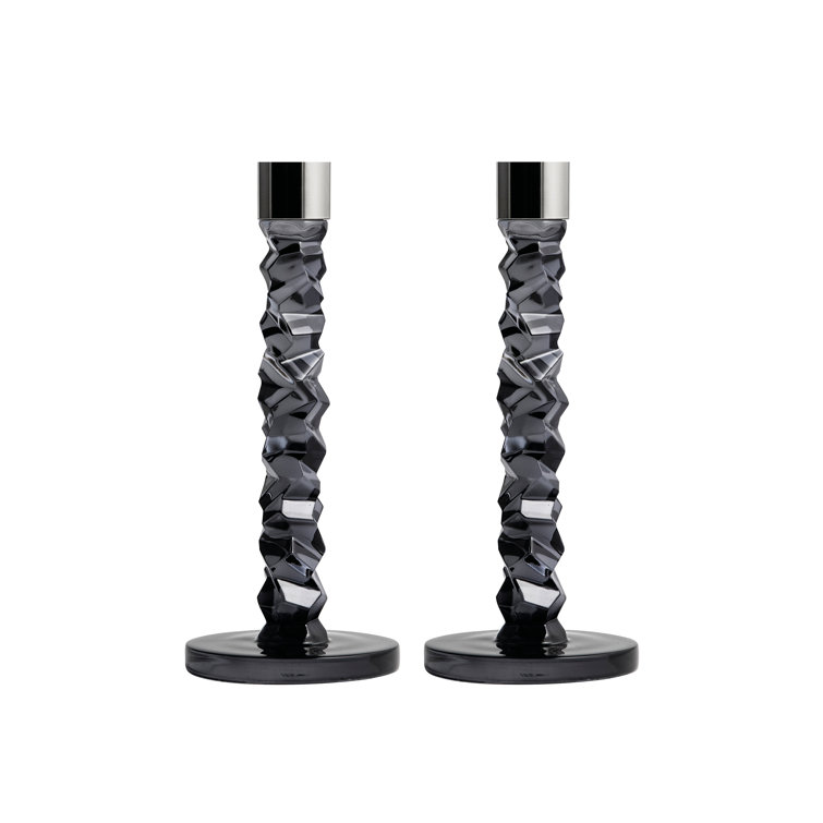 Lena Bergstrom 9.5'' Graphite Glass Hurricane Candlestick Set