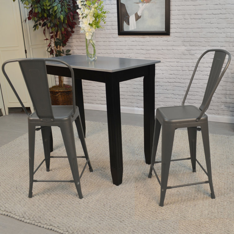 Set of 2 Rustic Pewter Counter Stools with Metal Frame