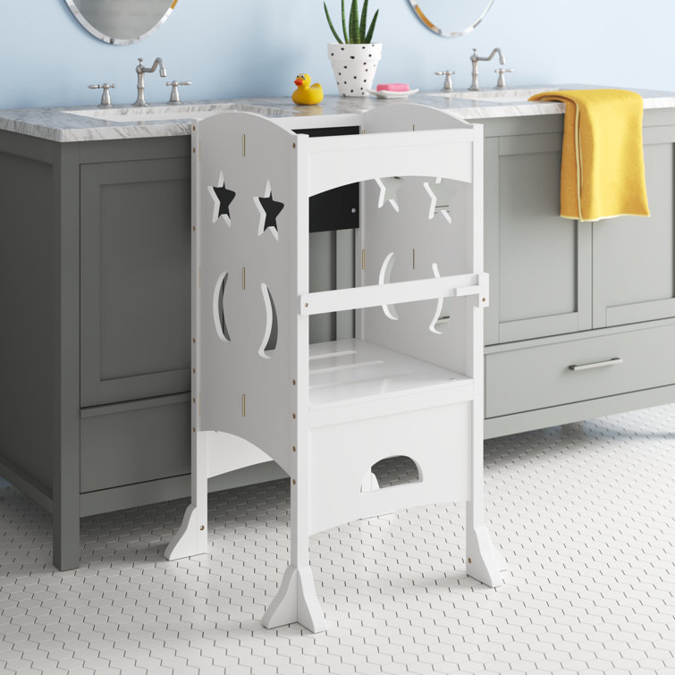 Compact Foldable Wooden Step Stool with Detachable Chalkboard