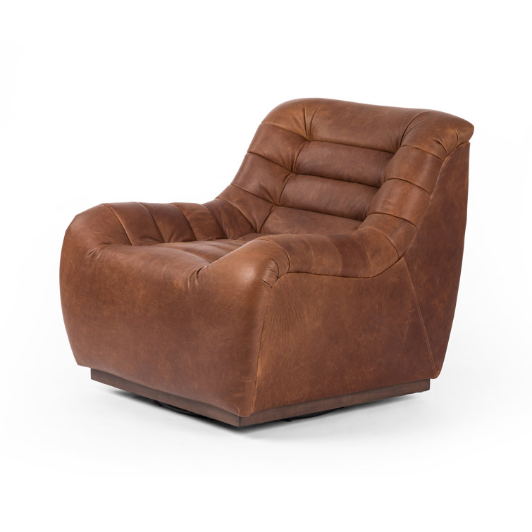 Heirloom Sienna Leather Swivel Lounge Chair with Tufted Back