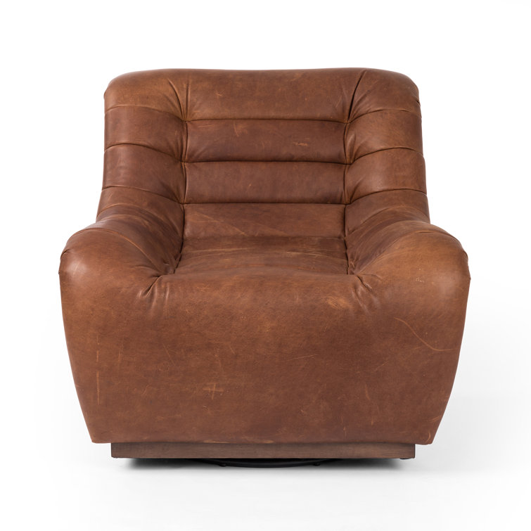 Heirloom Sienna Leather Swivel Lounge Chair with Tufted Back