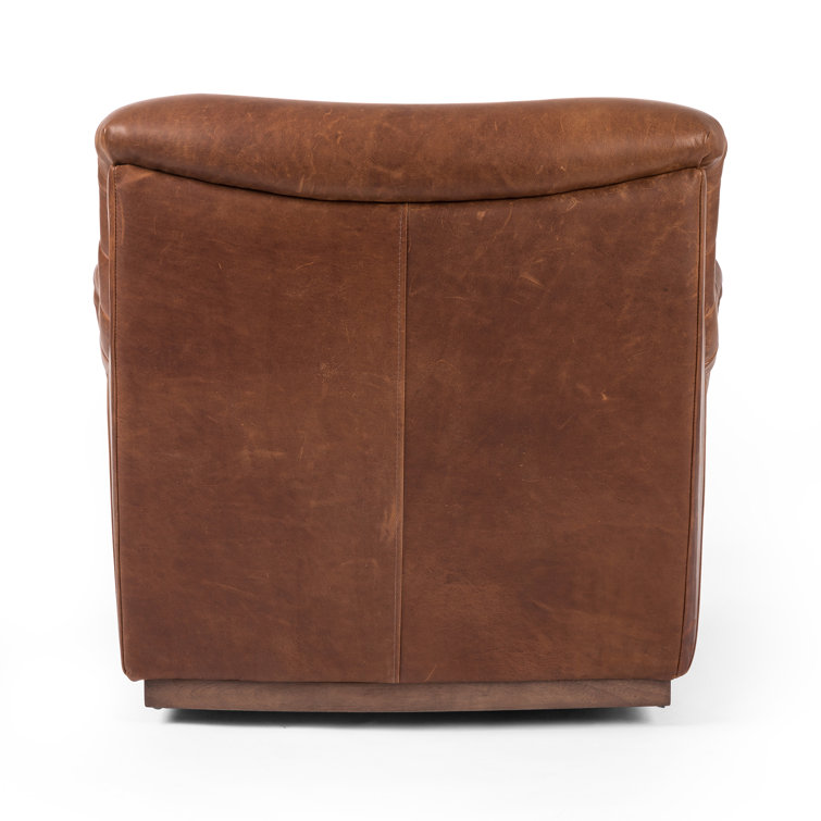 Heirloom Sienna Leather Swivel Lounge Chair with Tufted Back
