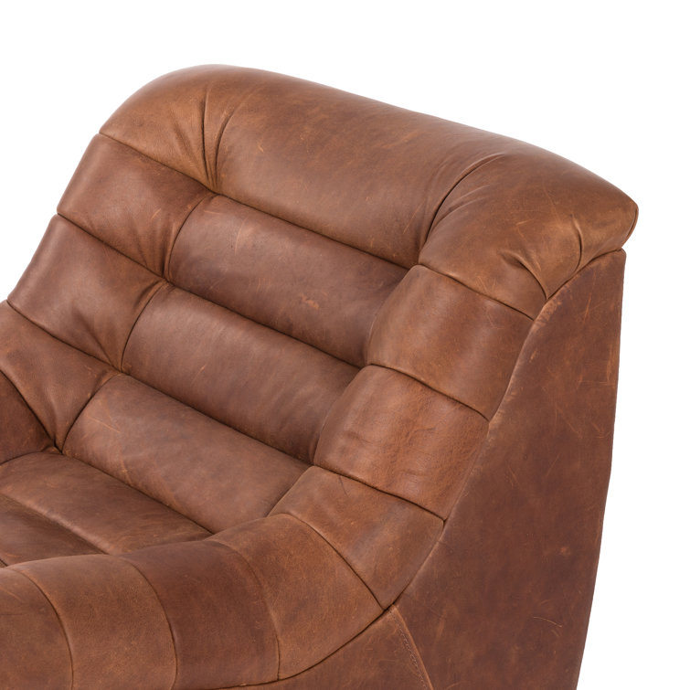 Heirloom Sienna Leather Swivel Lounge Chair with Tufted Back