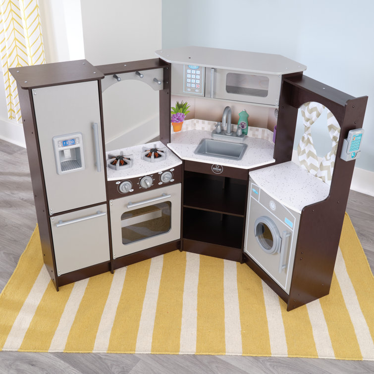KidKraft Espresso Corner Wooden Play Kitchen with Lights & Sounds