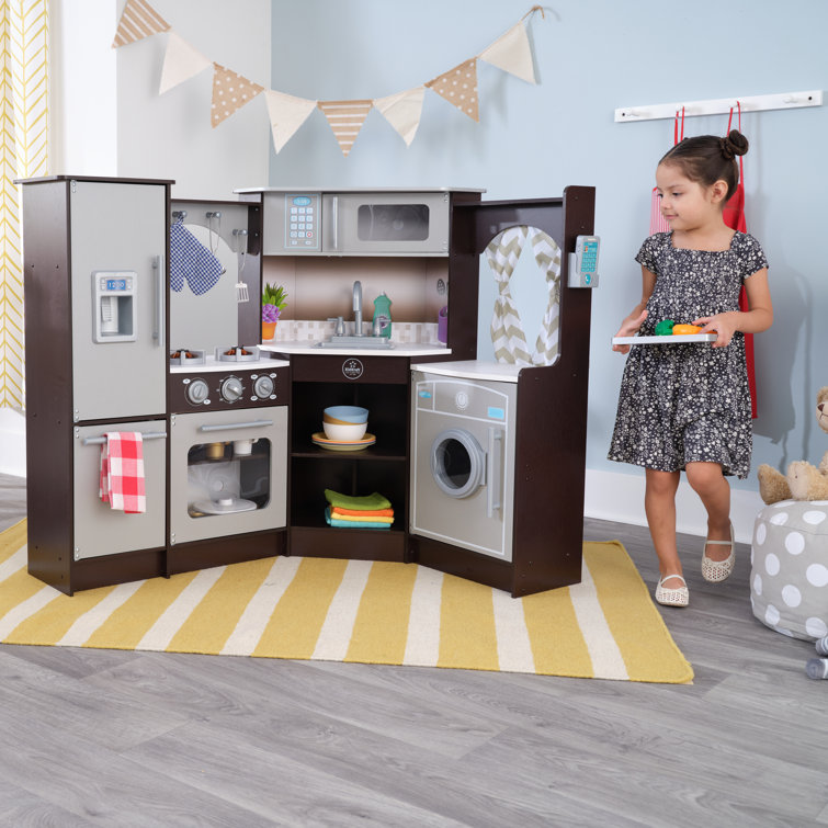 KidKraft Espresso Corner Wooden Play Kitchen with Lights & Sounds