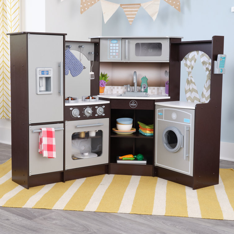 KidKraft Espresso Corner Wooden Play Kitchen with Lights & Sounds