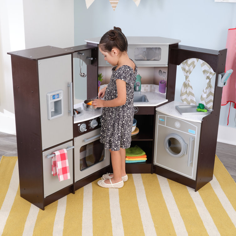 KidKraft Espresso Corner Wooden Play Kitchen with Lights & Sounds