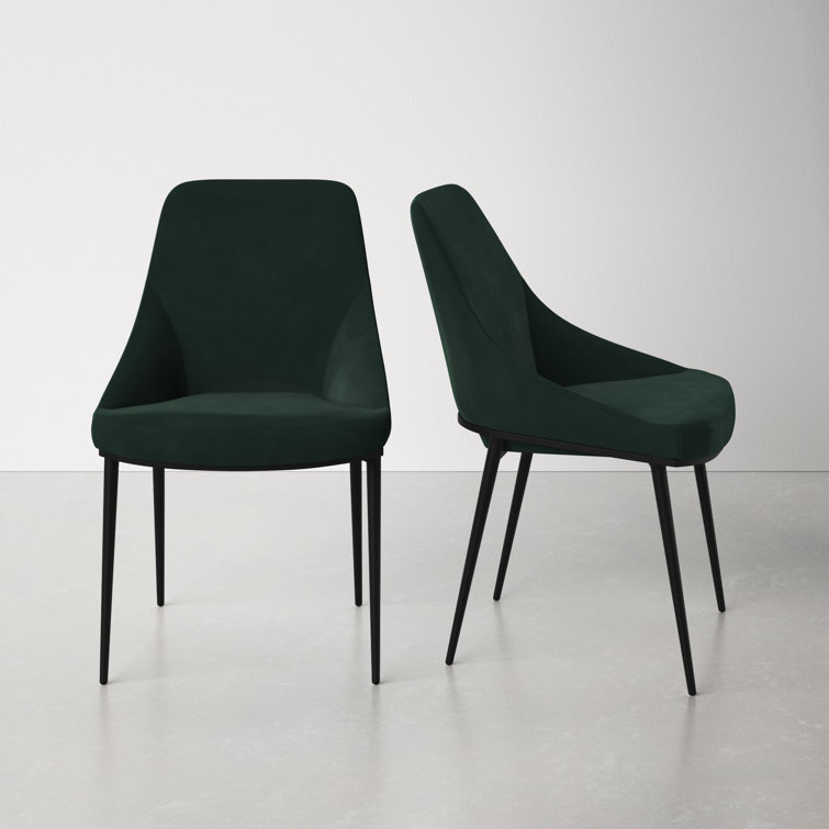 Vivian Green Velvet Upholstered Side Chair with Metal Legs - Set of 2