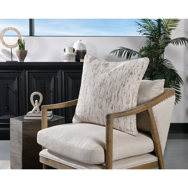 Tali Cream and Brown Cotton Linen Square Throw Pillow